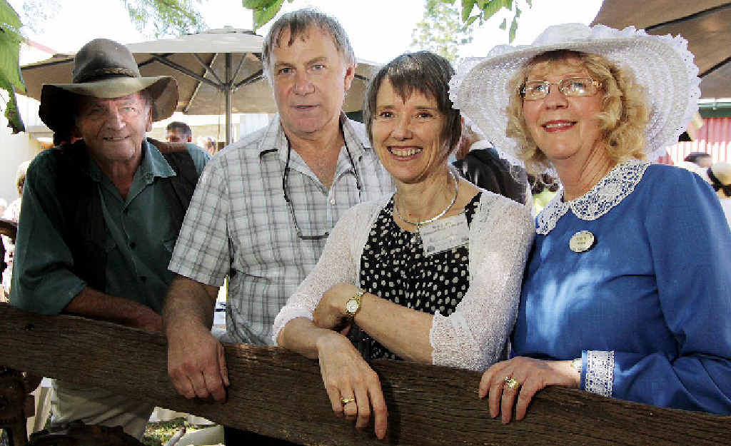 The Earl and Countess of Ducie, David and Helen Moreton standing between two locals at the Historical Village. The Earl and Countess of Ducie, David and Helen Moreton standing between two locals at the Historical Village.